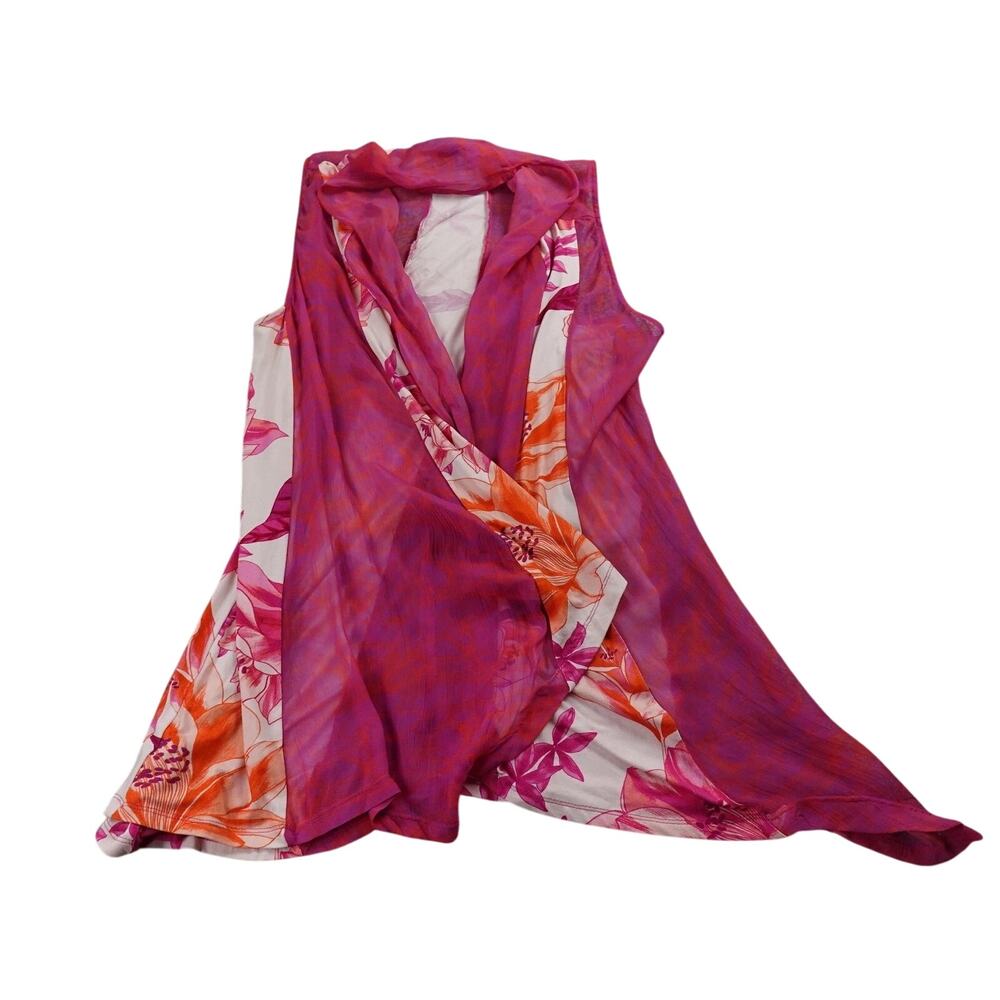 Soft Surroundings Boho Vest Pink Floral Drape Sleeveless Open Front Fsstival-L